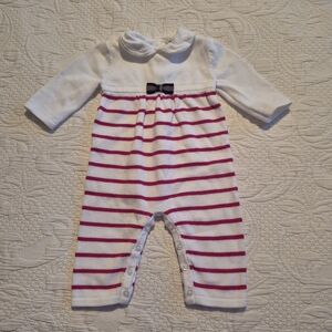Janie and Jack girls size 0-3 months knit romper white pink stripes VVGUC